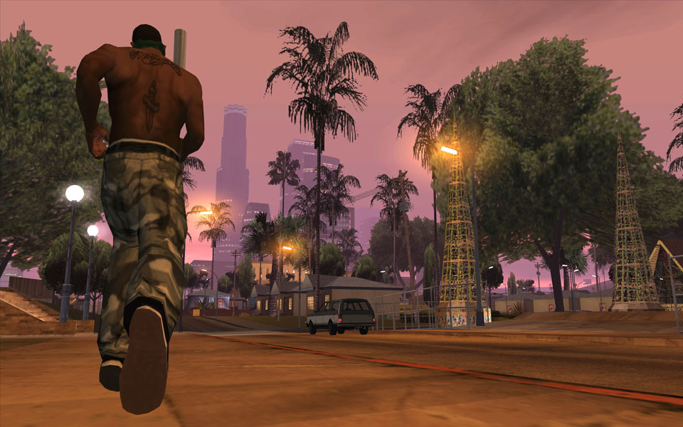 CJ por las calles de Los Santos al atardecer